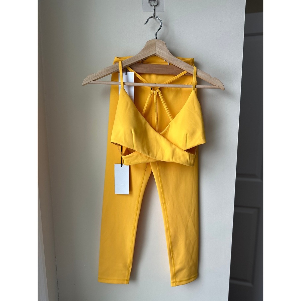 Lovewave Marigold Yellow Luka Activewear Set Strappy Sports Bra and Leggings NEW - Picture 2 of 8